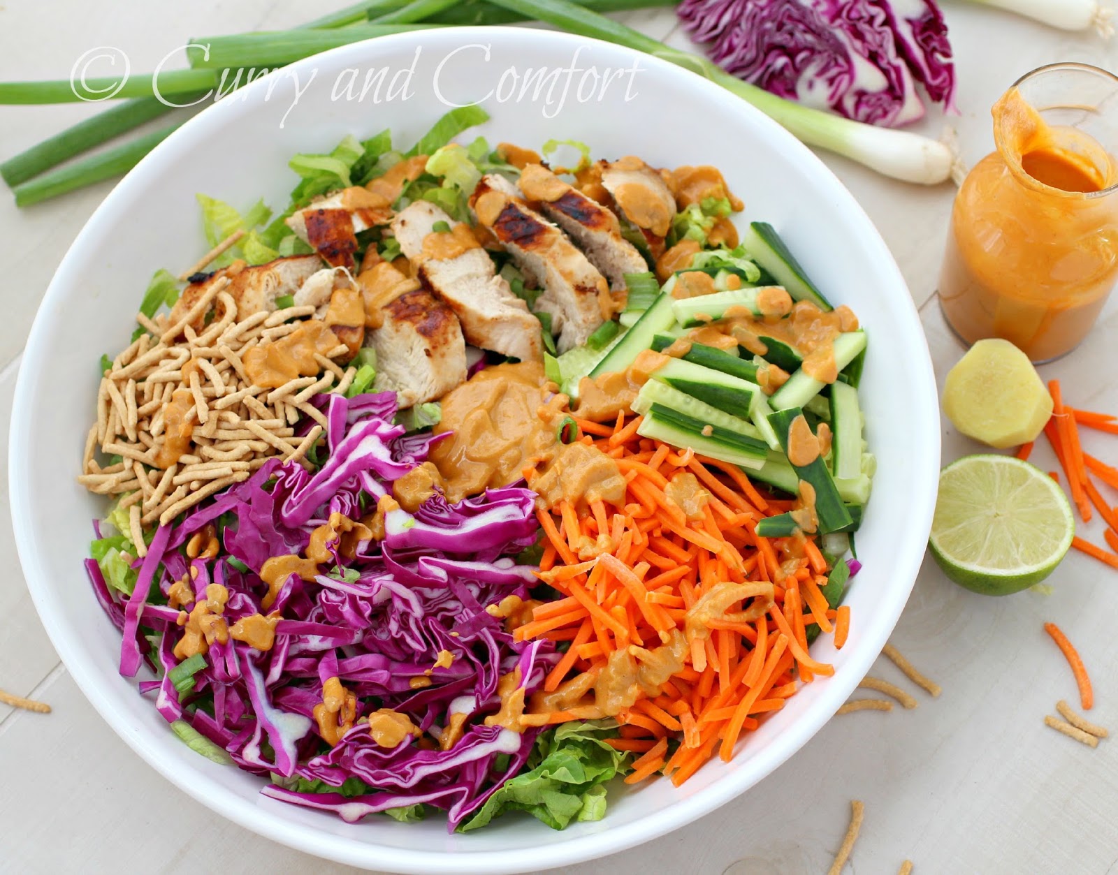 Kitchen Simmer Asian Grilled Chicken Salad with Spicy Peanut Dressing