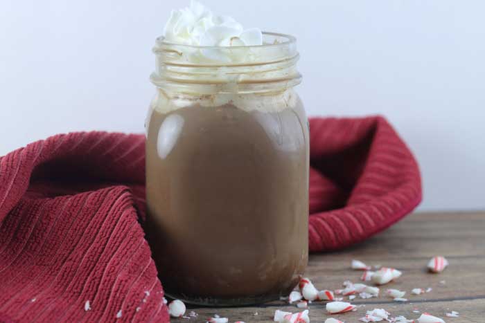 This pepermint mocha recipe is a skinny version of your favorite coffee house drink.  This skinny coffee drinks can be made with your choice of milk and sweetener.  This skinny peppermint mocha recipe can be made in about 10 minutes at home with no special equipment.  This diet coffee drink has fewer calories, fat, and carbs versus buying the drink at the popular chain.  Healthy coffee drinks can still be yummy!  #peppermintmocha #coffee #skinnycoffee #coffeedrink #peppermintcoffee