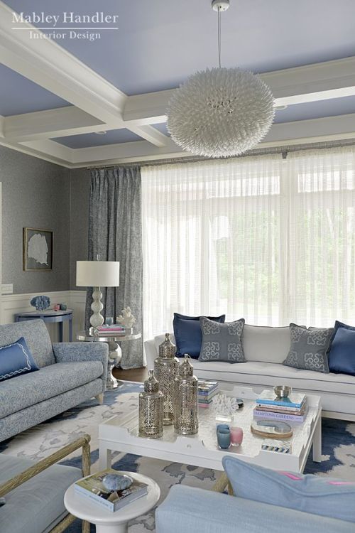 rustic grey, blue and white living room