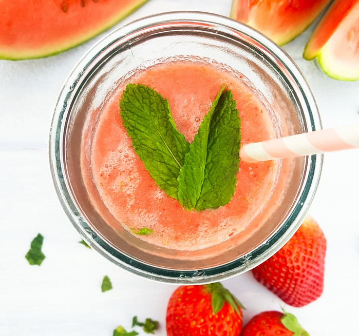 Watermelon and Strawberry Iced Smoothie