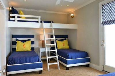 Blue minimalist wooden bunk bed design