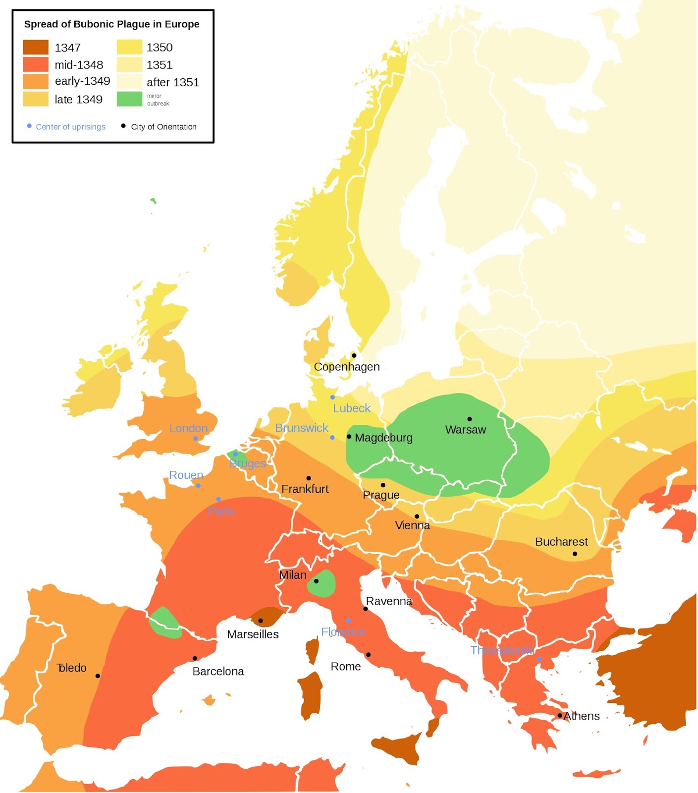 Spread of the Bubonic plague in Europe Spread of the Bubonic plague in Europe
