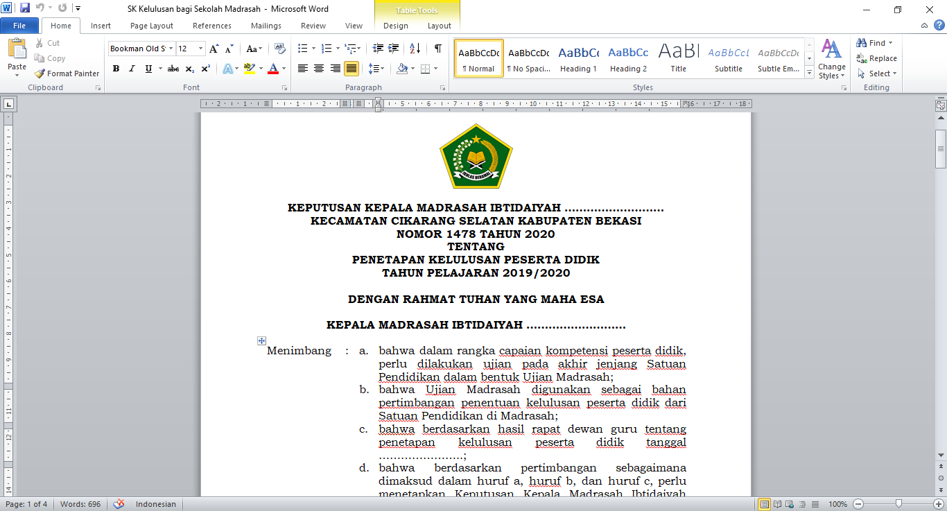 Contoh Lengkap! SK Kelulusan Bagi Sekolah Madrasah