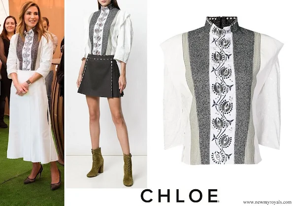 Queen Rania wore Chloe hoop trim contrast panel blouse