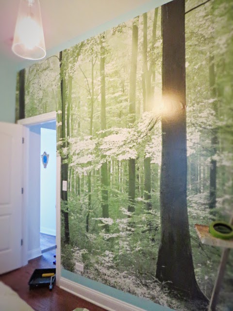 another view of the finished forest wall mural