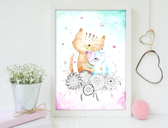 Watercolor Cats Wall Art Watercolor Cats Wall Art