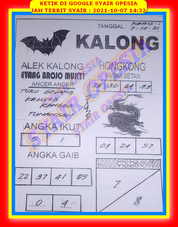 Syair Hk Hari Ini Kamis 7 Oktober 2021 Opesia Official
