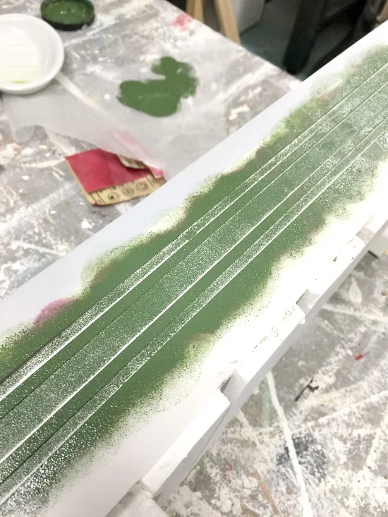 Stenciling a grain sack stripe using Old Sign Stencils on a tulip crate