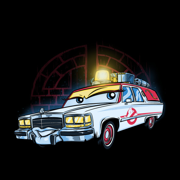 Today's T : 今日の女ゴーストバスターズの愛車の Ecto-1 が、「カーズ」に登場したら、やっぱり、女キャラの Tシャツ