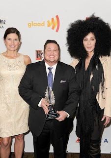 Mary Bono Mack, Chaz Bono and Cher backstage at GLAAD Awards