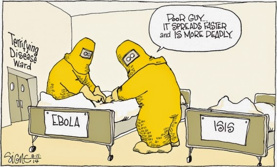 Signe Wilkinson: Ebola cf. ISIS.