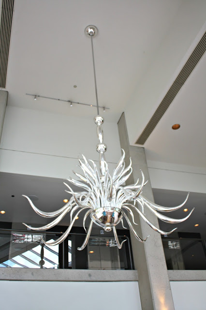 Glass anemone-like chandelier at Hotel Murano