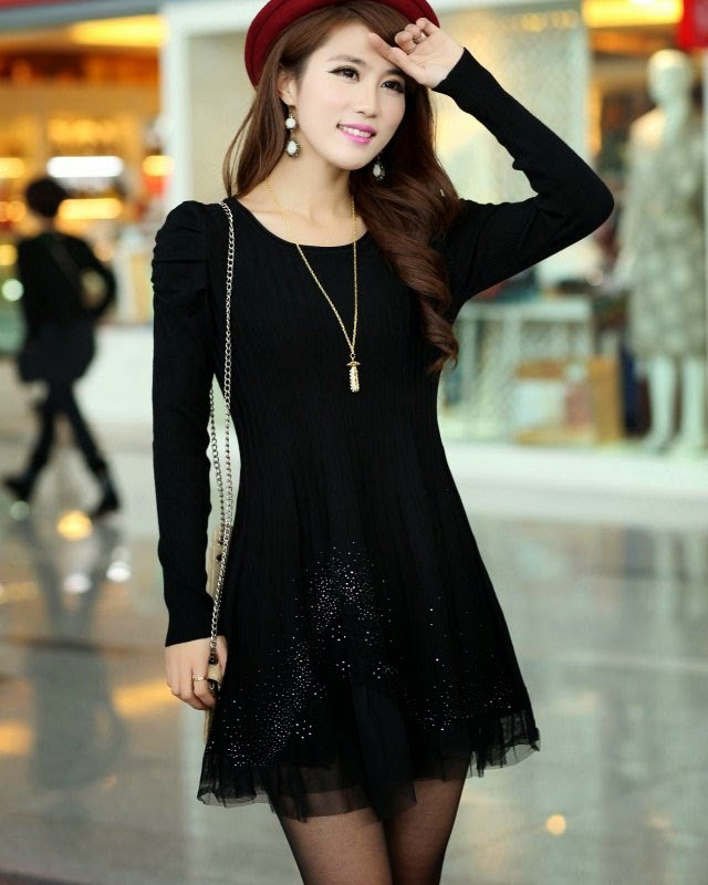 Newest Puff Sleeve Lace Skirt Hem Slim Dress | Her Fashion Collection