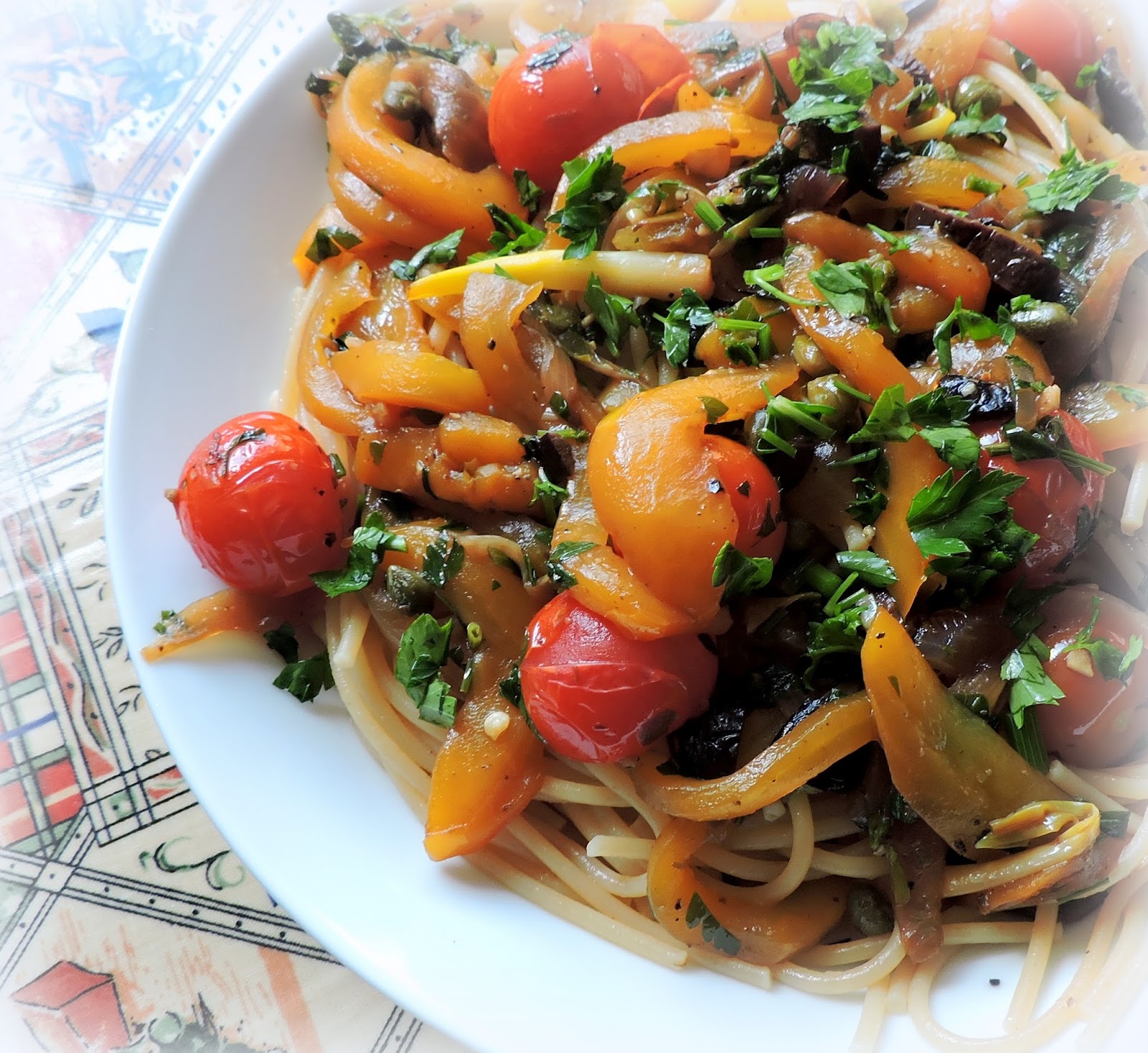 Spaghetti with Peppers, Olives & Tomatoes The English Kitchen