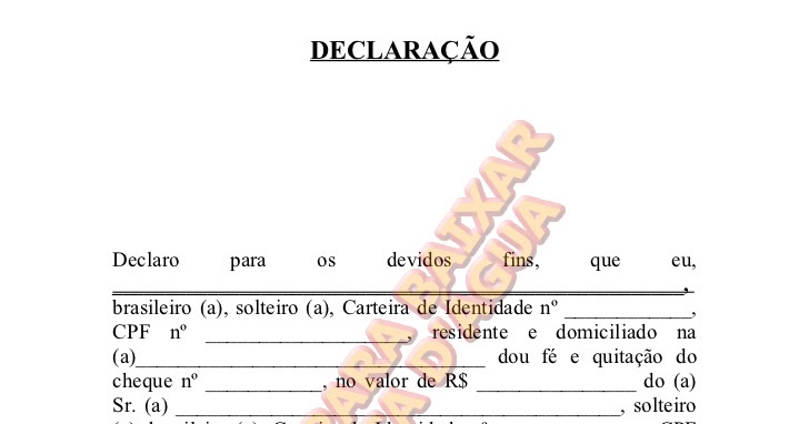 Declaração de quitação de cheque Devolvido, Modelos