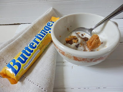 Butterfinger package and Vanilla ice cream