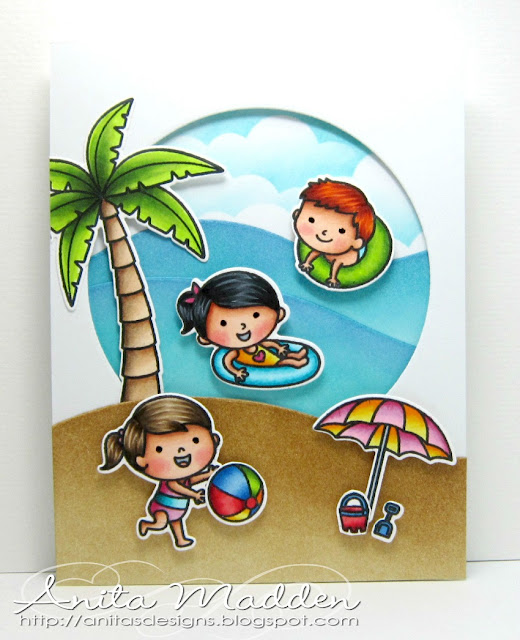 Sunny Studio Stamps: Beach Babies Happy Camper Critter Campout Summer Themed Cards by Anita Madden