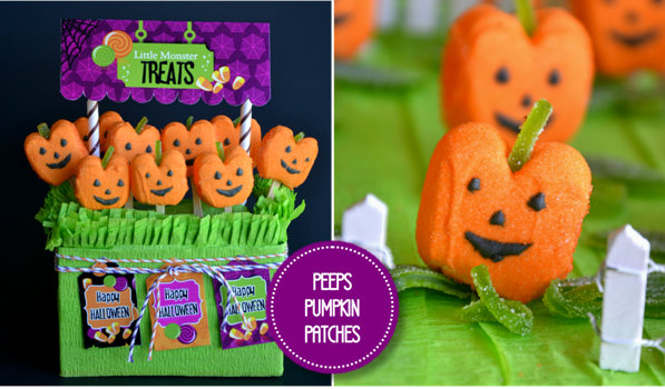DIY Halloween Candy Displays with Pumpkin Peeps - via BirdsParty.com