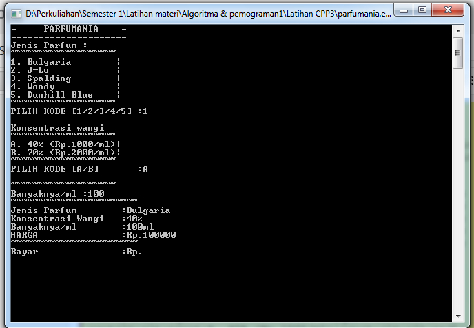 Contoh Program Aplikasi Penjualan (Parfum) Menggunakan 
