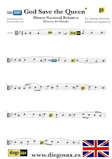 Partitura del Himno Nacional del Reino Unido para Viola en clave de Do God Save the Queen British National Anthem Sheets Music Viola Music Scores Partitura Himno Británico