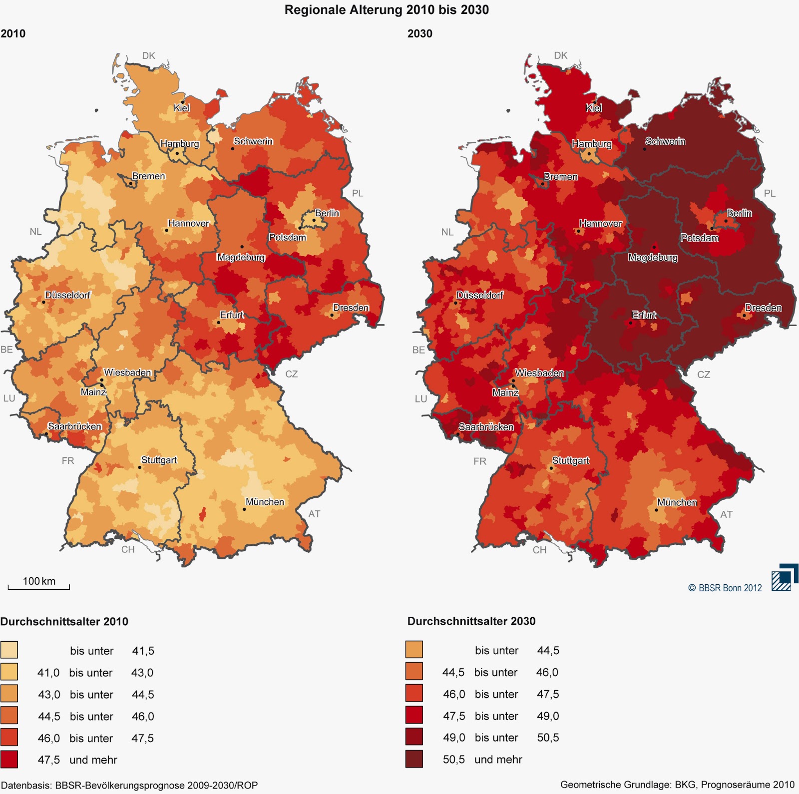 Landkartenblog: Landkarte zeigt wie deutlich älter Deutschland zwischen