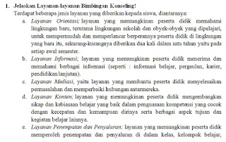 Jawaban soal Layanan, Bidang, dan Azas-azas Bimbingan & Konseling Jawaban soal Layanan, Bidang, dan Azas-azas Bimbingan & Konseling