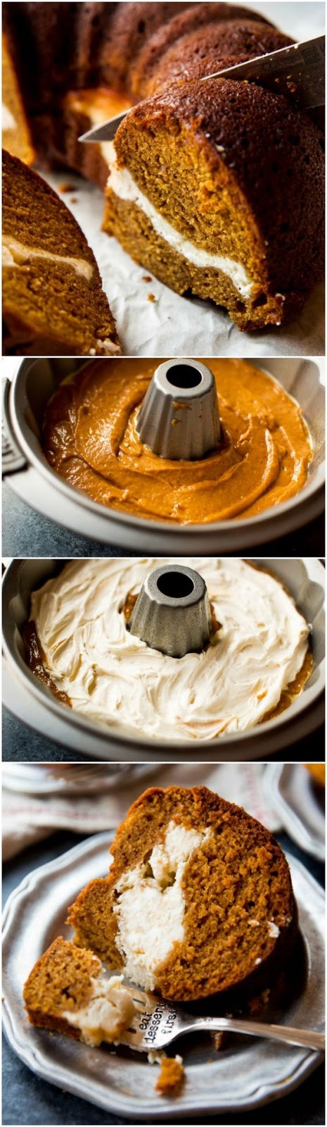 You have to try this pumpkin cream cheese bundt cake recipe! Both layers are irresistible and it's so easy! Recipe on sallysbakingaddiction.com