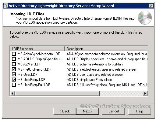 AD LDS LDIF Files Selection AD LDS LDIF Files Selection