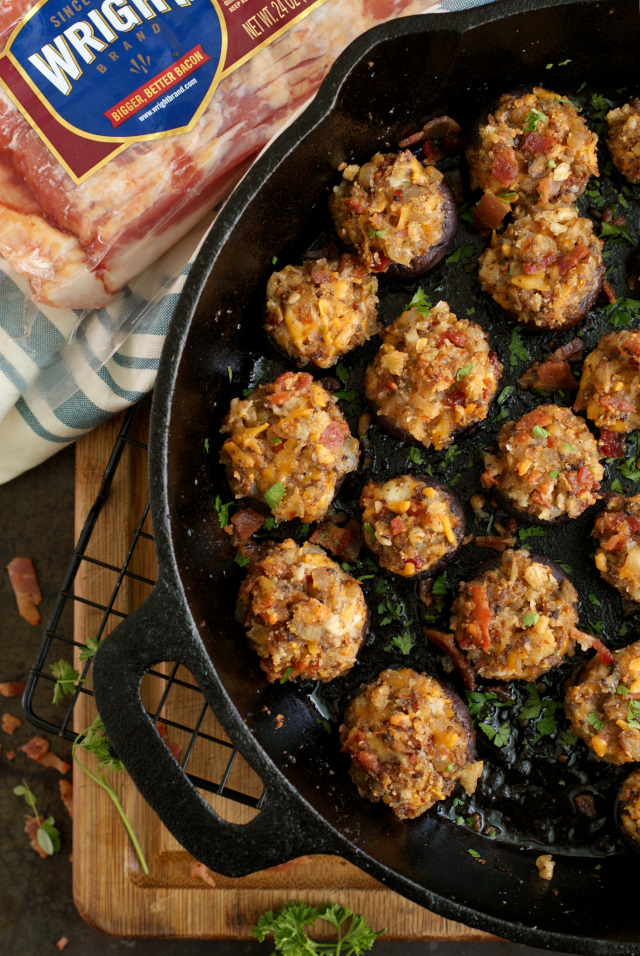 Bacon and Cheddar Stuffed Mushrooms | The Two Bite Club