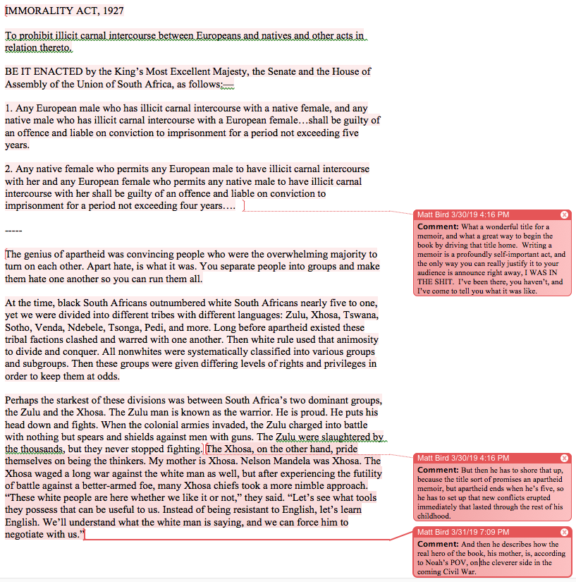 Cockeyed Caravan The Annotation Project Born a Crime