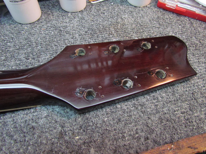 Filling Screw Holes on Guitar Headstock, Take Four Crawls Backward (When Alarmed)