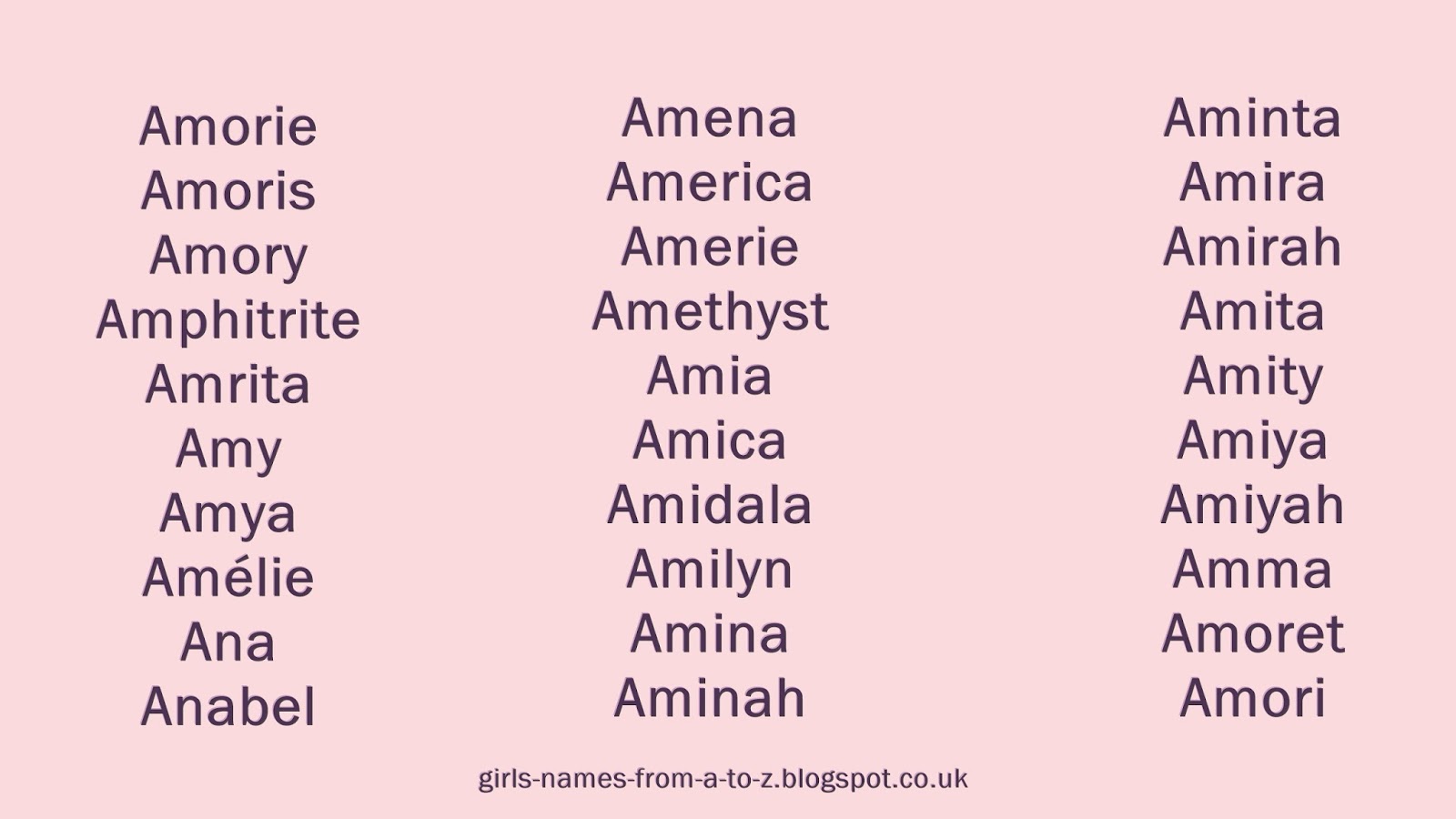Girls Names From A To Z Girls Names Starting With A