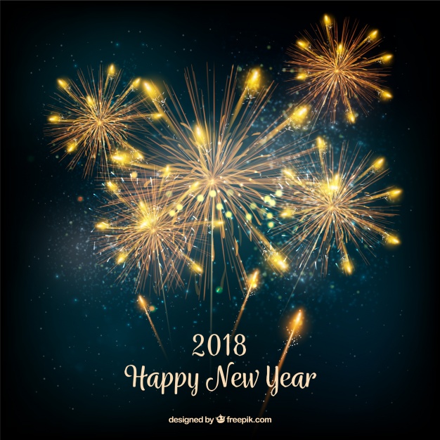 New year background with realistic golden fireworks Free Vector