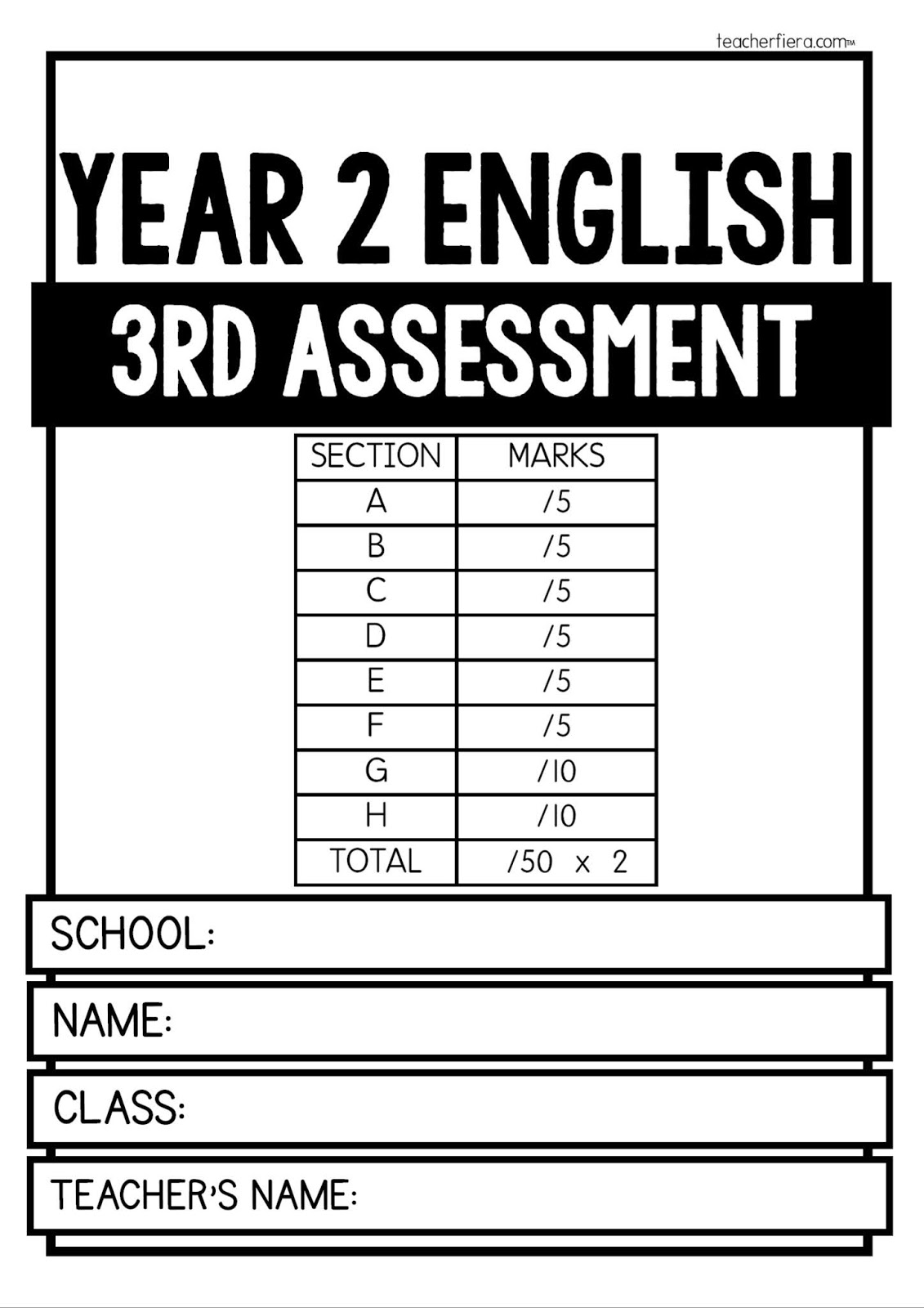 Teacherfiera EXAMPLE OF YEAR 2 ENGLISH 3RD ASSESSMENT QUESTIONS
