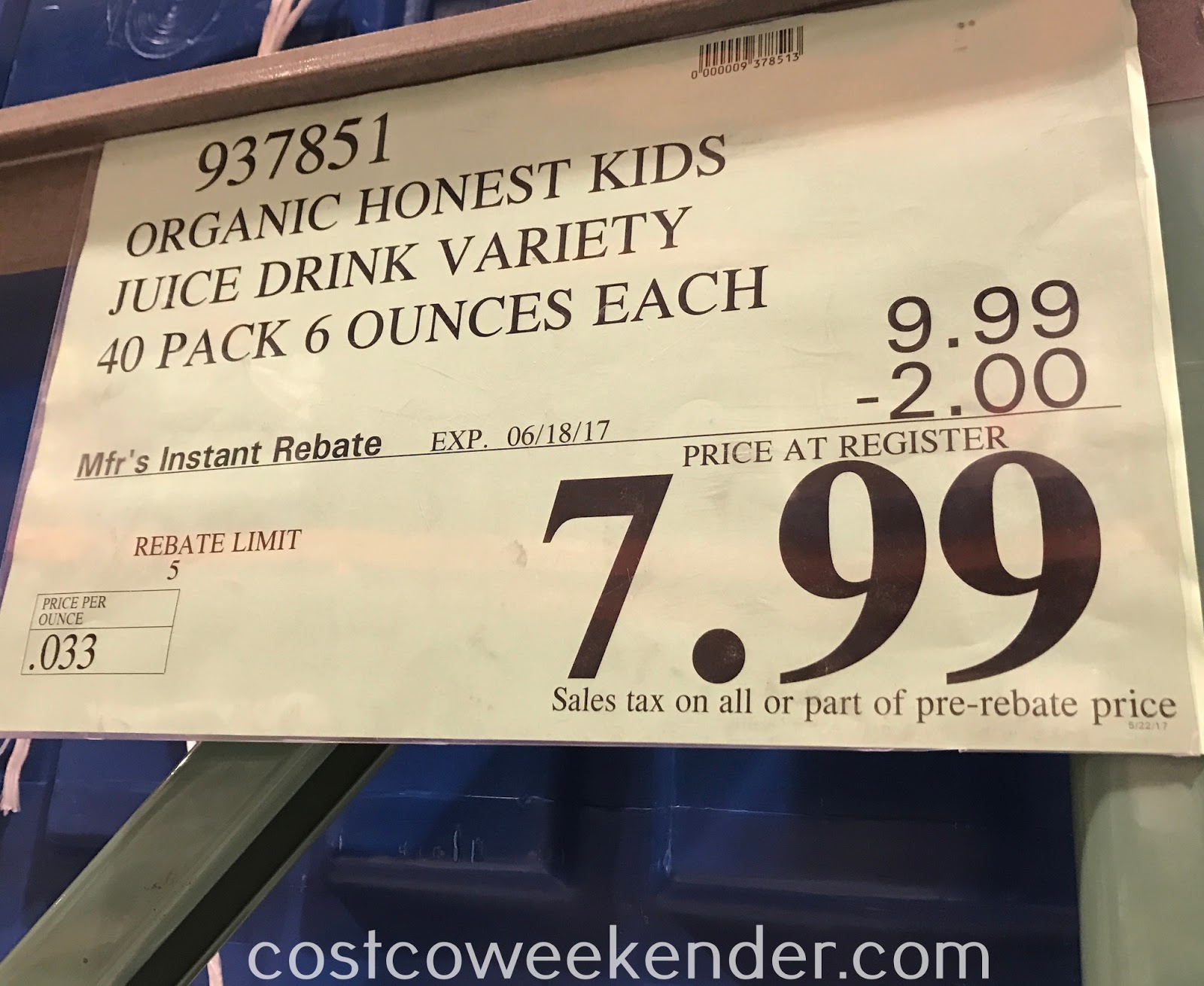 Honest Kids Organic Juice Drink (40 pack) Costco Weekender