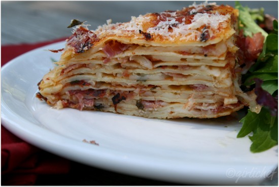 Layered Crespelle w/ Tomato, Prosciutto, and Cheese + making Crêpes | www.girlichef.com