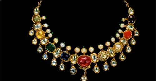 AMAZING NAVRATNA NECKLACE WITH RUBY IN CENTRE