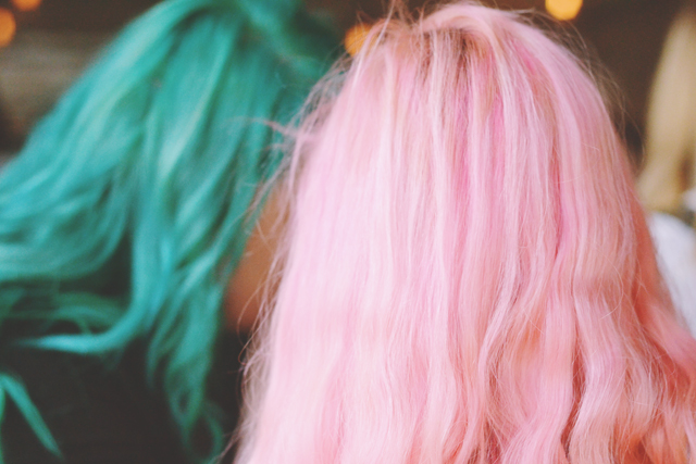 Pink hair and green hair