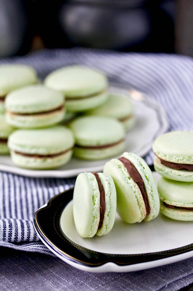 mint chocolate French macarons