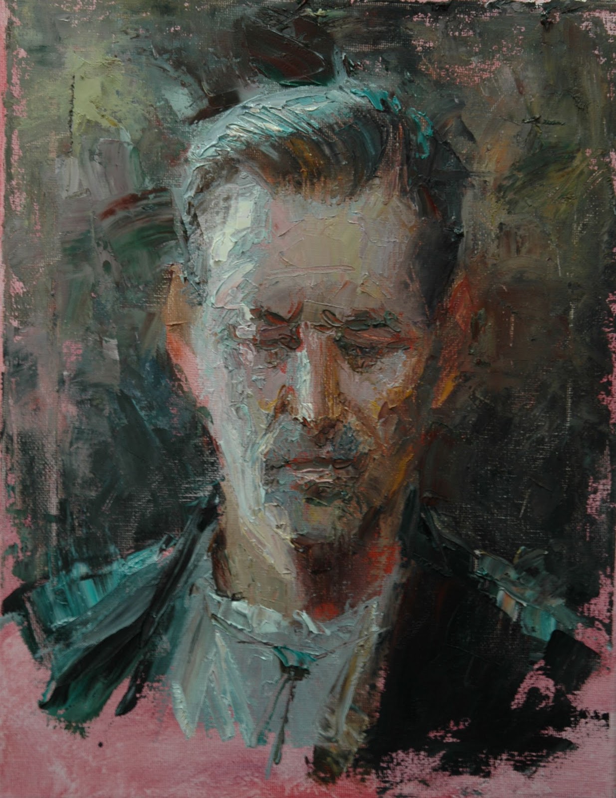 PORTRAIT PAINTING GOLD BY JOHANNA SPINKS "Fiscal Cliff", Palette Knife Portraits