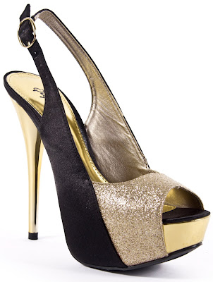 Qupid Dazzling-07 Glitter Slingback High Heel Sandal Black Satin