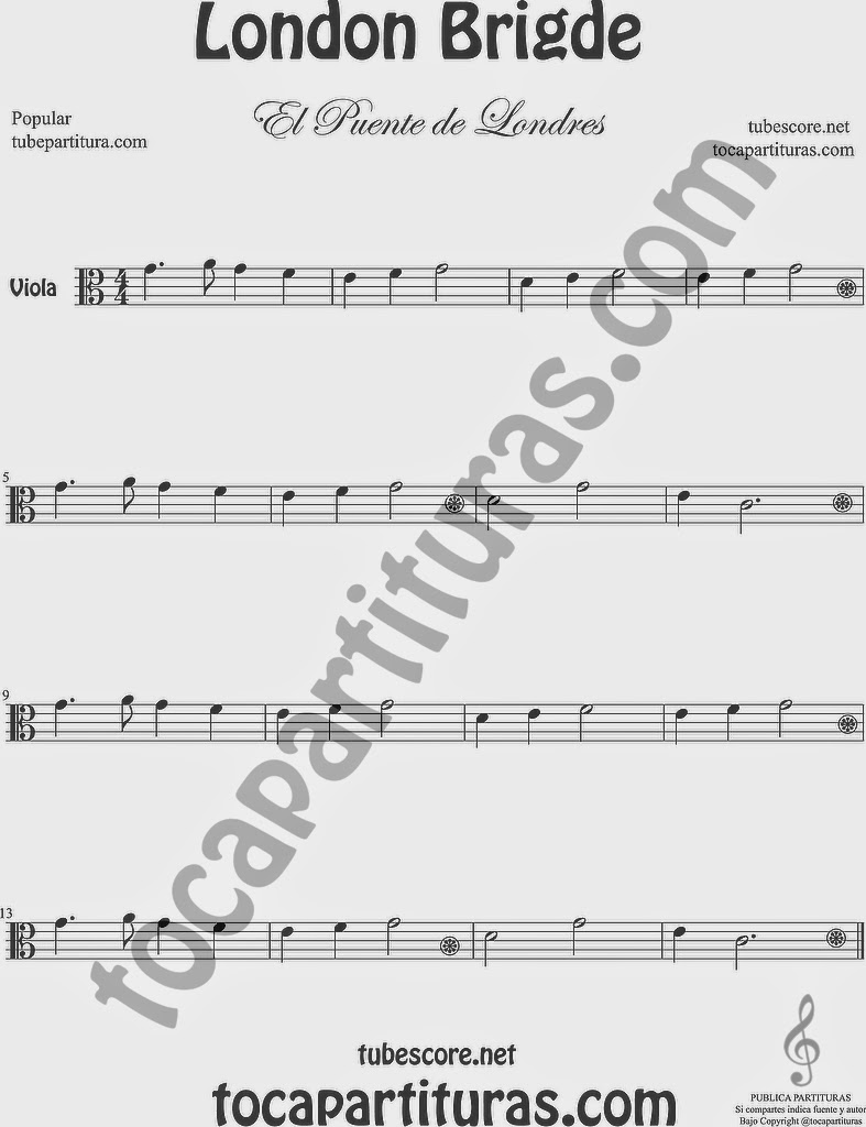 El Puente de Londres Partitura de Viola Sheet Music for Viola Music Score London Bridge
