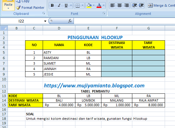 Latihan Soal Excel Penggunaan Fungsi Hlookup Dan Vlookup Disertai Dengan Soal Latihan