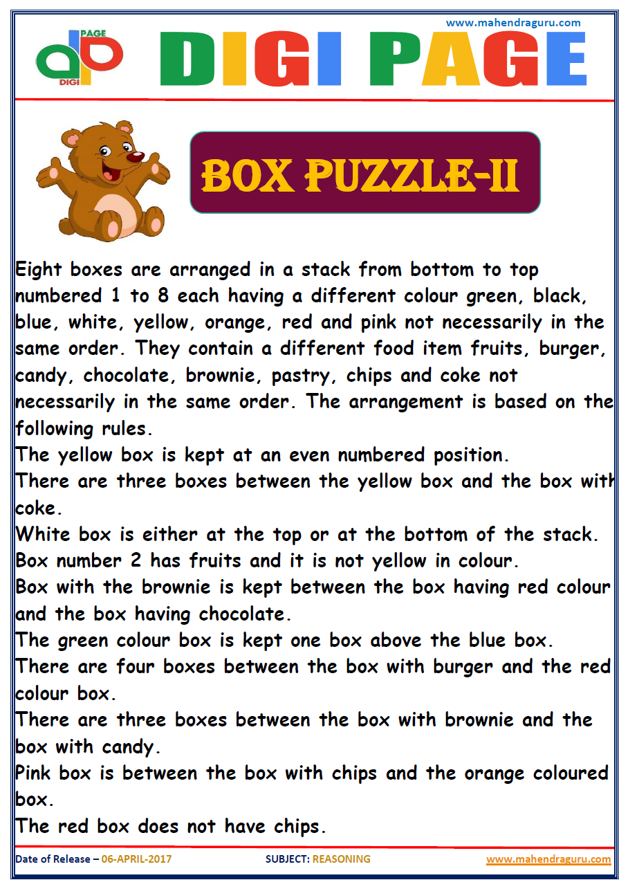 DP | BOX PUZZLE | 6 - APR - 17 | IMPORTANT FOR SBI PO