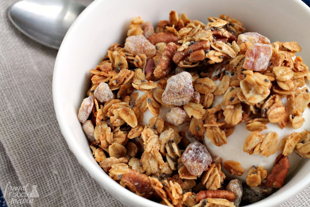 This easy-to-make, homemade Pecan & Date Granola is brimming with toasted golden oats, crunchy pecans, & sweet dates.