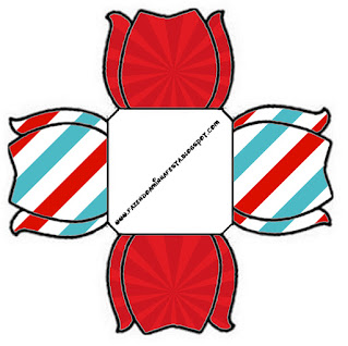 Light Blue, Red and White Stripes: Free Printable Quinceanera Boxes.