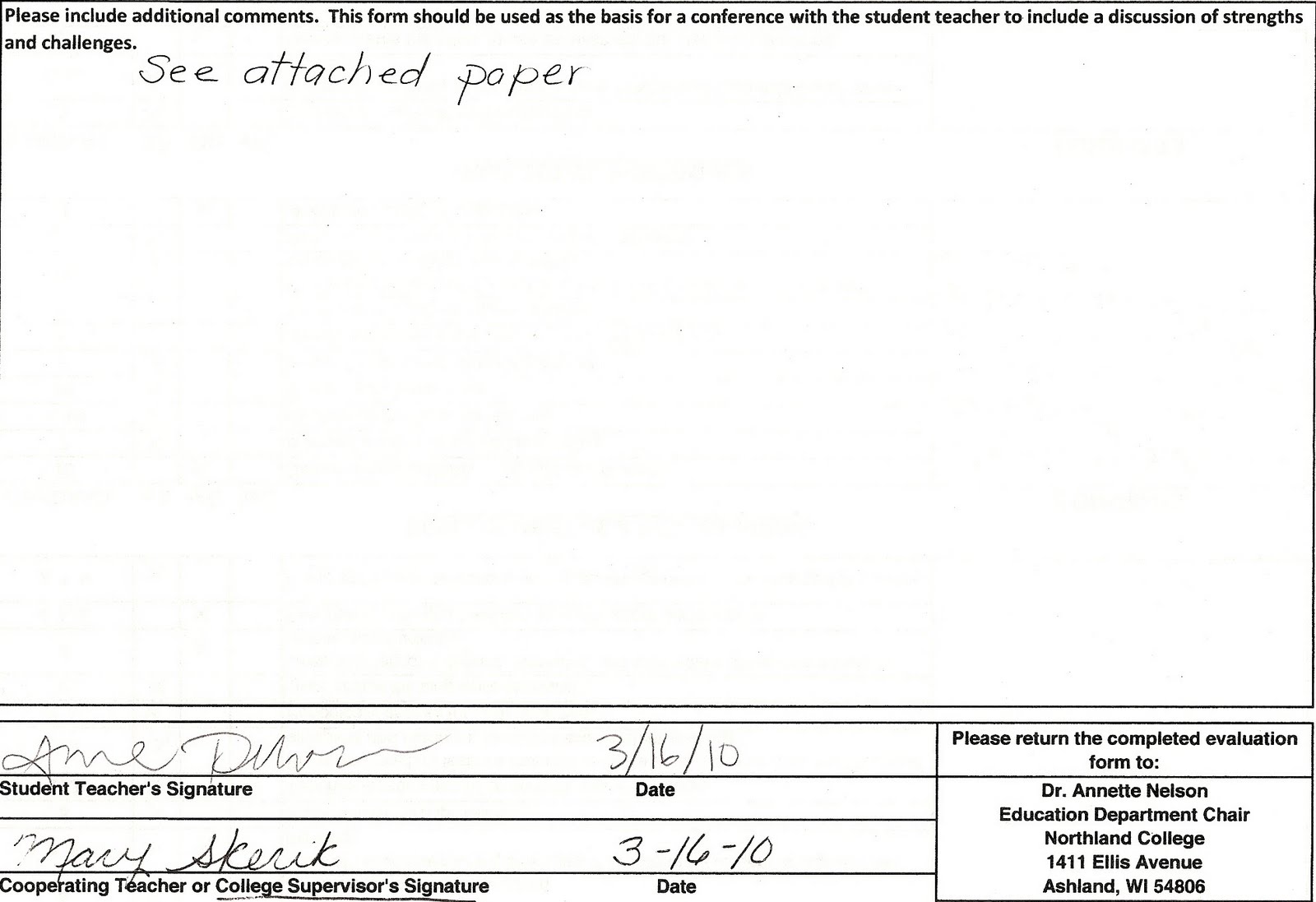 Mrs. Pedersen's Classroom Artifact 9 Student Teacher Evaluation Form