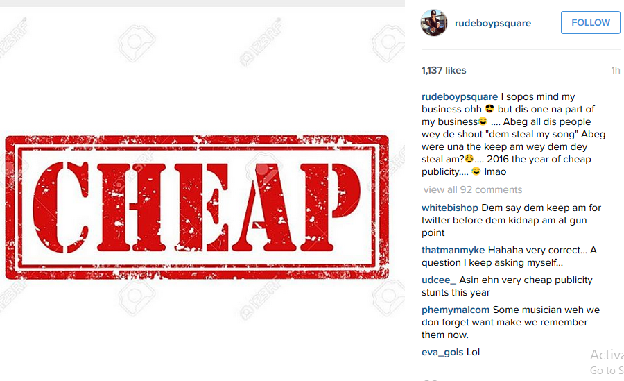 Paul Okoye mocks artists claiming their songs were stolen by other artists