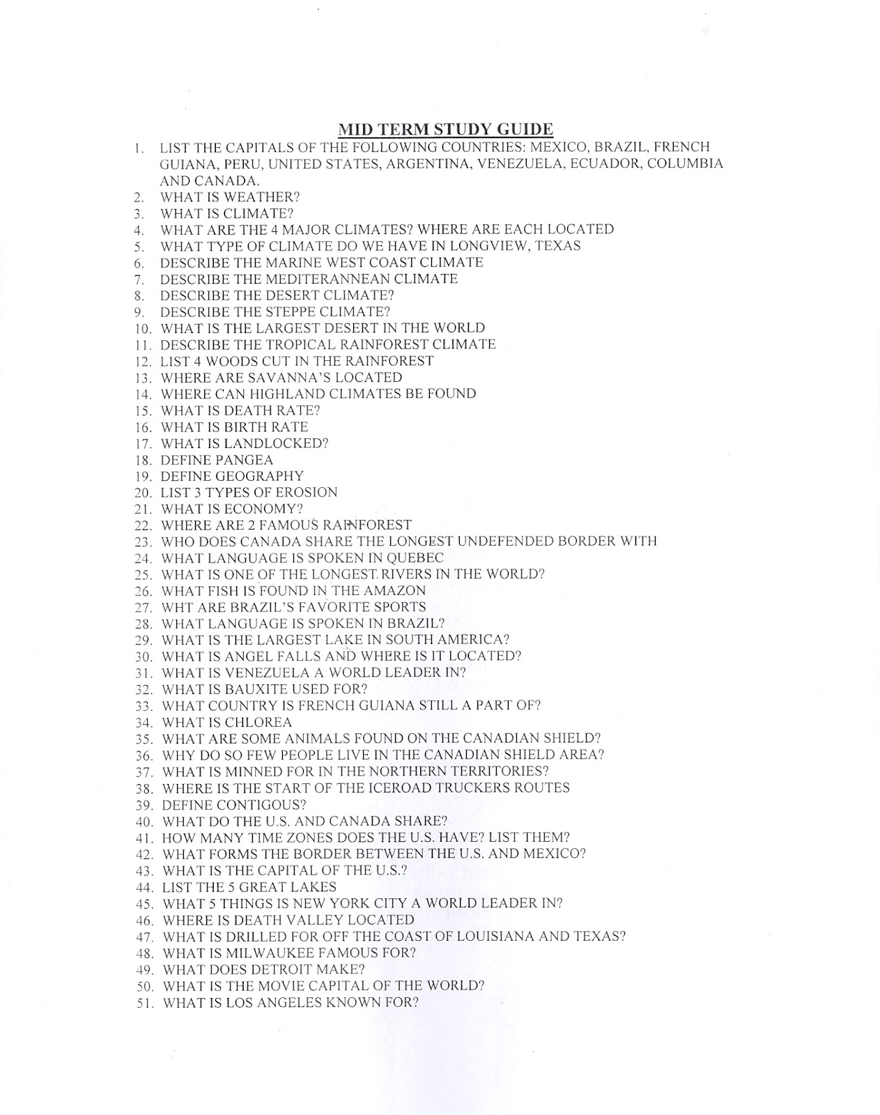 World Geography 2016. Mid-term exam notes. Mid-Term Study Guide