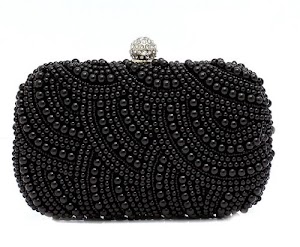 Womens Classic Embroidered Beaded Evening Clutch SFX-7535 Black